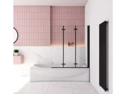 Outdoor Whirlpools|AICA 130x140cm Schwarz Badewanneaufsatz 3-tlg. Faltwand Duschwand 6mm ESG Nanoglas Duschabtrennung