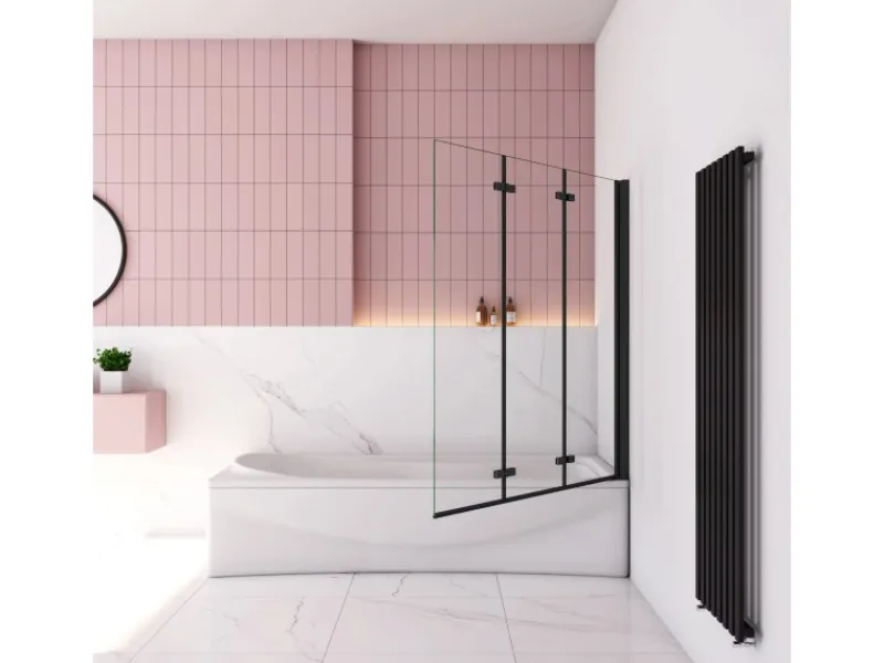 Outdoor Whirlpools|AICA 130x140cm Schwarz Badewanneaufsatz 3-tlg. Faltwand Duschwand 6mm ESG Nanoglas Duschabtrennung