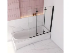 Outdoor Whirlpools|AICA 130x140cm Schwarz Badewanneaufsatz 3-tlg. Faltwand Duschwand 6mm ESG Nanoglas Duschabtrennung