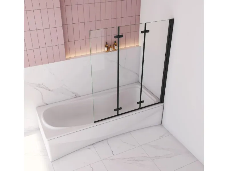 Outdoor Whirlpools|AICA 130x140cm Schwarz Badewanneaufsatz 3-tlg. Faltwand Duschwand 6mm ESG Nanoglas Duschabtrennung