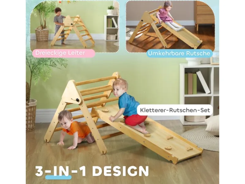 AIYAPLAY Fitnessgeräte|2 in 1 Klettergerüst Set mit Rutsche Indoor Kletterdreieck für Kinder