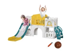 AIYAPLAY Outdoor-Spielzeug|Gartenspielgeräte|Kinderrutsche 7 in 1 mit Basketballkorb Klettergerüst