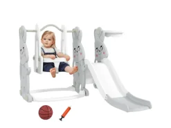 AIYAPLAY Gartenspielgeräte|Kinderschaukel & Kinderrutsche Set Grau 160L x 147,5B x 107H cm