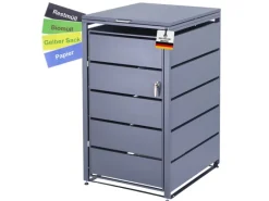Mülltonnenbox 1er Tonne bis 240 Liter Anthrazitgrau RAL 7016 verzinkter Stahl Premium Dämpfer Aufkleber-Set  wetterfest*Albatros Discount