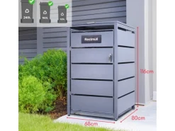 Mülltonnenbox 1er Tonne bis 240 Liter Anthrazitgrau RAL 7016 verzinkter Stahl Premium Dämpfer Aufkleber-Set  wetterfest*Albatros Discount