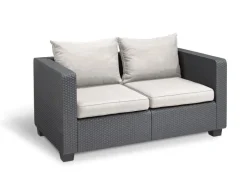 Allibert Lounge-Gartenmöbel|Sitzkissen|Salta 2-Sitzer Anthrazit mit Kissen Sand - Rattanoptik