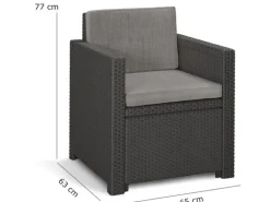 Allibert Sitzkissen|Lounge-Gartenmöbel|Victoria - Monaco Loungeset 4-teilig mit 2-sitzer, Sessel und Tisch