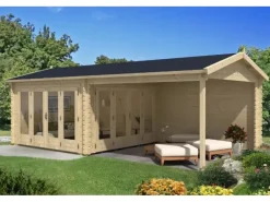 Gartenhaus Freiburg-44 Natur 755 cm x 399 cm mit 2 Falttüren*Alpholz Sale