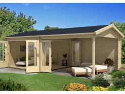 Gartenhaus Freiburg-44 Natur 755 cm x 399 cm mit 2 Falttüren*Alpholz Sale