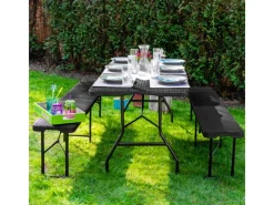 AMANKA Bierzeltgarnituren|Bierbank 2er-Set Kunststoff 183 x 30 x 43 cm - Schwarz