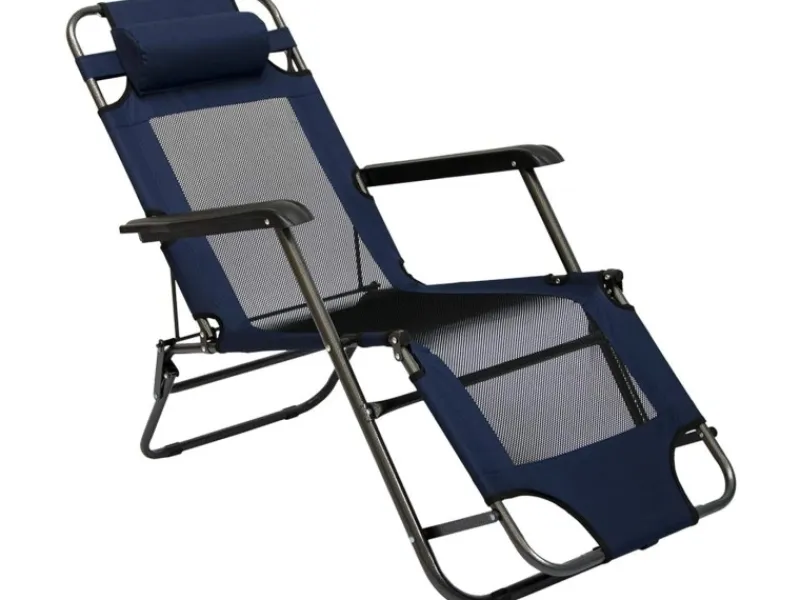 AMANKA Sonnenliegen|Campingliege 153 x 60 x 43 cm bis 100 kg Belastbar mit Nackenstütze Blau