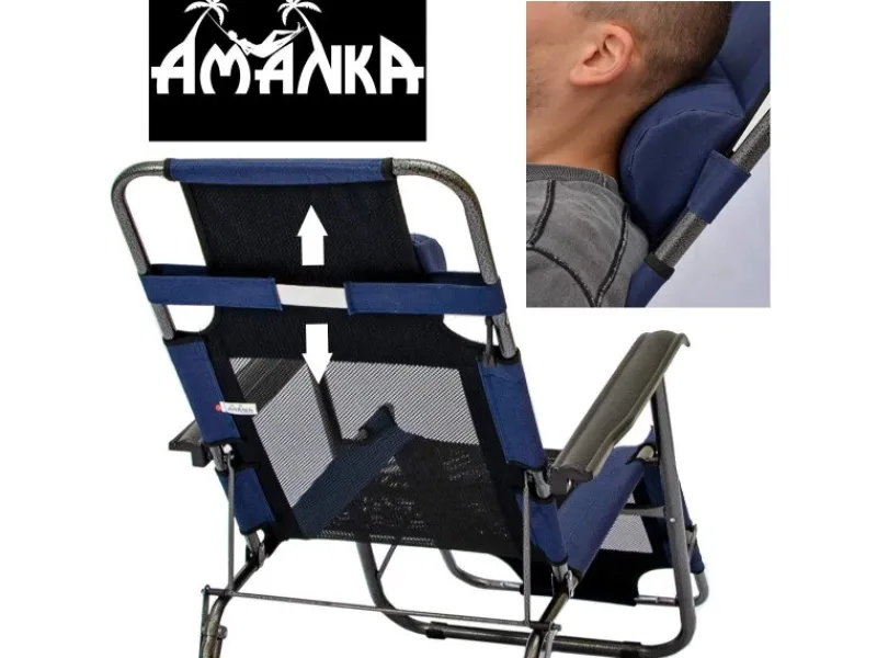 AMANKA Sonnenliegen|Campingliege 153 x 60 x 43 cm bis 100 kg Belastbar mit Nackenstütze Blau
