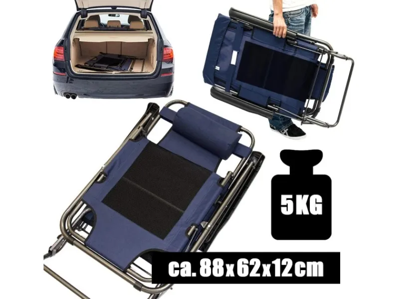 AMANKA Sonnenliegen|Campingliege 153 x 60 x 43 cm bis 100 kg Belastbar mit Nackenstütze Blau