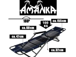 AMANKA Sonnenliegen|Campingliege 153 x 60 x 43 cm bis 100 kg Belastbar mit Nackenstütze Blau