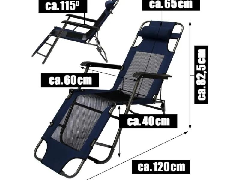AMANKA Sonnenliegen|Campingliege 153 x 60 x 43 cm bis 100 kg Belastbar mit Nackenstütze Blau