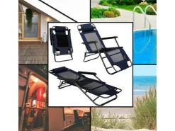 AMANKA Sonnenliegen|Campingliege 153 x 60 x 43 cm bis 100 kg Belastbar mit Nackenstütze Blau