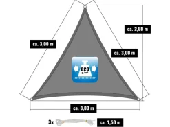 HDPE Sonnensegel - 3 x 3 x 3 m Dreieck Grau*AMANKA