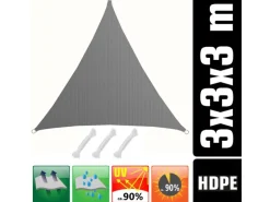 HDPE Sonnensegel - 3 x 3 x 3 m Dreieck Grau*AMANKA