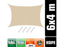 HDPE Sonnensegel - 4 x 6m Rechteckig Beige*AMANKA