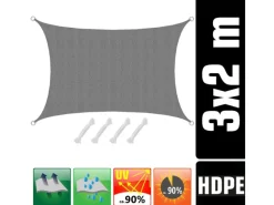 HDPE Sonnensegel - 3 x 2 m Rechteckig Grau*AMANKA Outlet