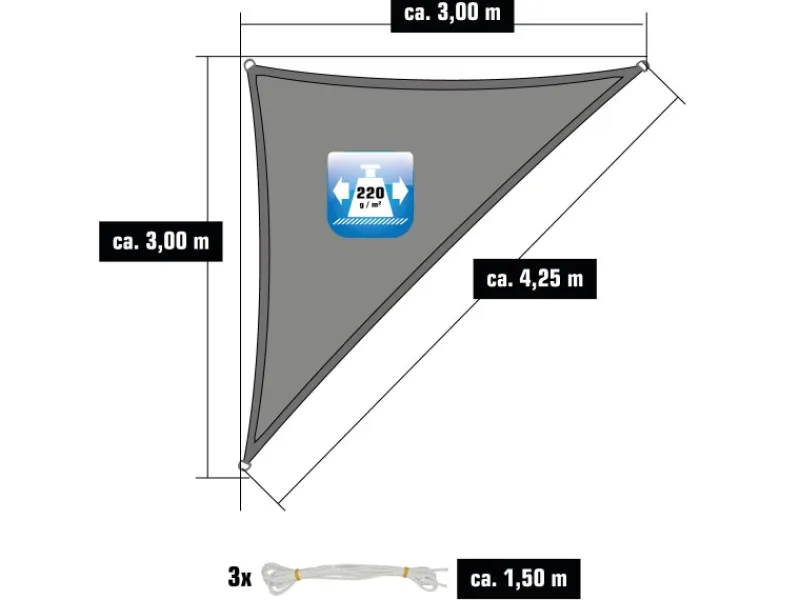 HDPE Sonnensegel - 3 x 3 x 4,2m Rechtwinklig*AMANKA Discount