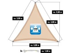 HDPE Sonnensegel - 3 x 3 x 3 m Dreieck Beige*AMANKA Best