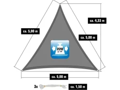 HDPE Sonnensegel - 5 x 5 x 5 m Dreieck Grau*AMANKA Hot