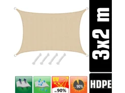 HDPE Sonnensegel - 3 x 2m Rechteckig Beige*AMANKA Sale