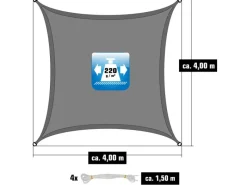HDPE Sonnensegel Wasserdurchlässig - 4 x 4 m Quadratisch Grau*AMANKA Discount
