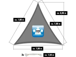 HDPE Sonnensegel Wasserdurchlässig - 7 x 7 x 7 m Dreieckig Grau*AMANKA Clearance