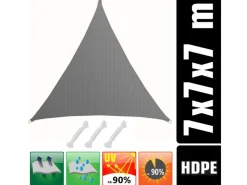 HDPE Sonnensegel Wasserdurchlässig - 7 x 7 x 7 m Dreieckig Grau*AMANKA Clearance