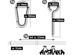 Hängematten Befestigung mit Karabiner Schraube & Seil bis 160 kg*AMANKA