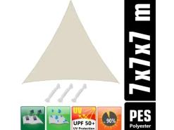 AMANKA Sonnensegel|Polyester Sonnensegel Wasserabweisend - 7x7x7m Dreieck Beige