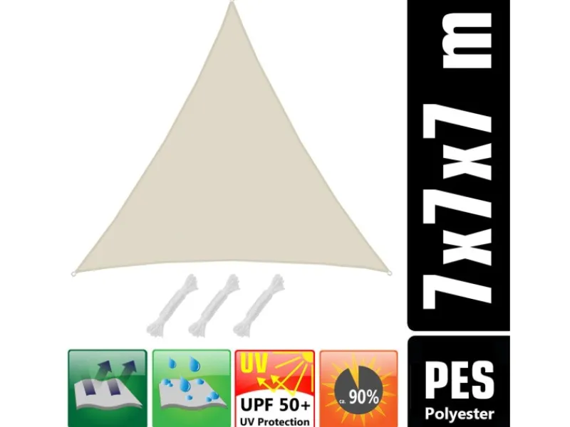AMANKA Sonnensegel|Polyester Sonnensegel Wasserabweisend - 7x7x7m Dreieck Beige