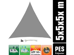 AMANKA Sonnensegel|Polyester Sonnensegel Wasserdicht - 5 x 5 x 5 m Dreieck Grau