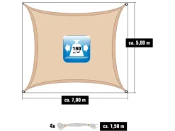 Polyester Sonnensegel Wasserdicht - 7 x 5 m Rechteckig Beige*AMANKA Hot