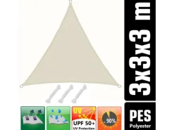 AMANKA Sonnensegel|Polyester Sonnensegel Wasserabweisend - 3 x 3 x 3 m Dreieck Beige