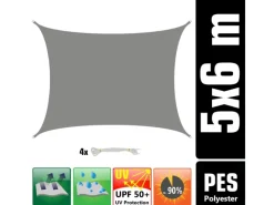 AMANKA Sonnensegel|Polyester Sonnensegel Wasserdicht - 6 x 5 m Rechteckig Grau