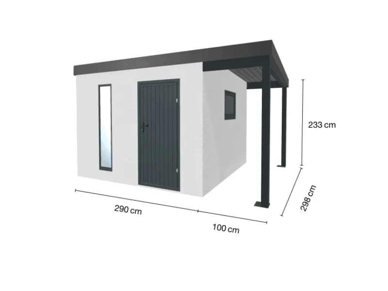 Gartenhaus Urban One Typ 5 Überdachung Rechts 290 x 298 cm Weiß*Amazing Spaces