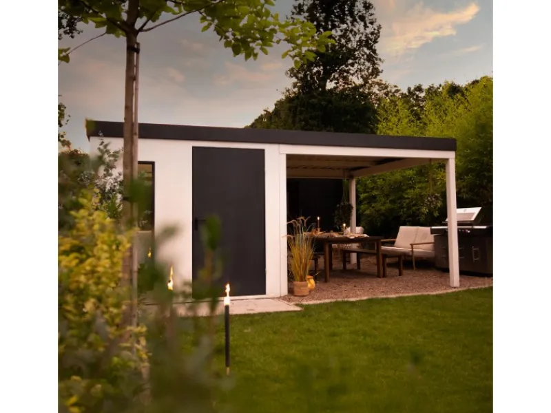 Gartenhaus Urban One Typ 5 Überdachung Rechts 290 x 298 cm Weiß*Amazing Spaces