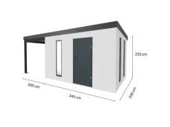 Gartenhaus Urban One Typ 6 Überdachung Links 345 cm x 256 cm Weiß*Amazing Spaces Sale
