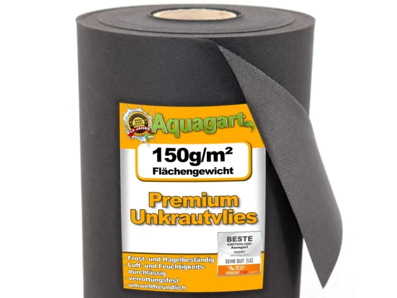 130m² Gartenvlies Unkrautvlies Unkrautfolie Mulchfolie Mulchvlies 150g/m² 1m Breit*Aquagart