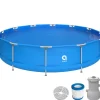Frame Pool Set Rund 420 x 84 cm Blau mit CleanPlus Filterpumpe Anschluss-Schläuchen und Filterkartusche Größe M*Avenli New