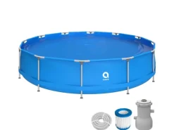 Frame Pool Set Rund 420 x 84 cm Blau mit CleanPlus Filterpumpe Anschluss-Schläuchen und Filterkartusche Größe M*Avenli New