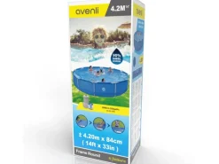 Frame Pool Set Rund 420 x 84 cm Blau mit CleanPlus Filterpumpe Anschluss-Schläuchen und Filterkartusche Größe M*Avenli New