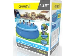Avenli Aufstellpools|Prompt Set Pool Aufblasbar Rund 420 x 84 cm Blau mit Reparaturaufkleber und Bodenablassventil