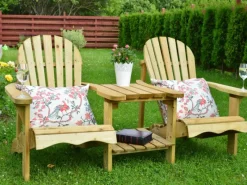 Doppelter Gartenstuhl mit Tisch Valerie Holz 175 cm  Natur*AXI Hot