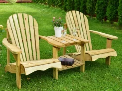 Doppelter Gartenstuhl mit Tisch Valerie Holz 175 cm  Natur*AXI Hot