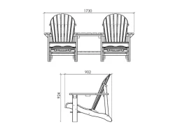 Doppelter Gartenstuhl mit Tisch Valerie Holz 175 cm  Natur*AXI Hot