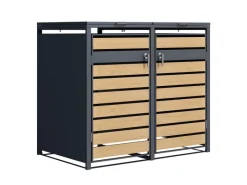 Mülltonnenbox Lucas Metall 2 x 240 l Anthrazit/Holzoptik*AXI Outlet